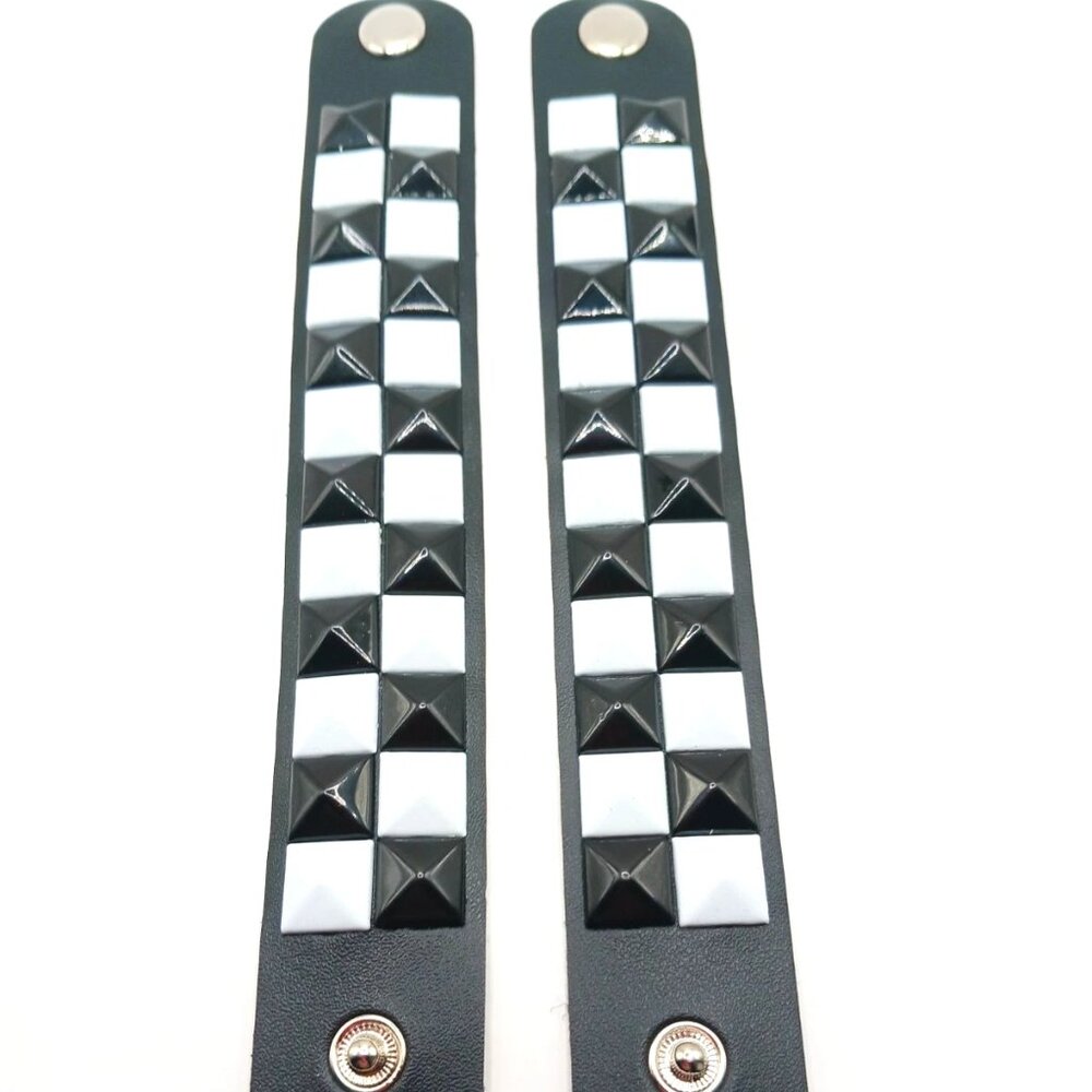 Black and White 2 Row Studded Faux Leather Bracelet New Lot of Two